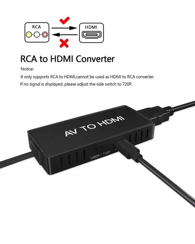 Alt view image 3 of 7 - RCA to HDMI Converter, AV to HDMI Converter, 1080P Mini Composite to HDMI Adapter, Support PAL/NTSC for PC, Laptop, TV, WII, PS1, PS2, PS3, STB, VHS, VCR, Blue-Ray DVD Players