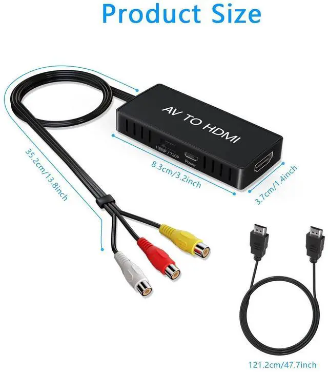 Alt view image 6 of 7 - RCA to HDMI Converter, AV to HDMI Converter, 1080P Mini Composite to HDMI Adapter, Support PAL/NTSC for PC, Laptop, TV, WII, PS1, PS2, PS3, STB, VHS, VCR, Blue-Ray DVD Players