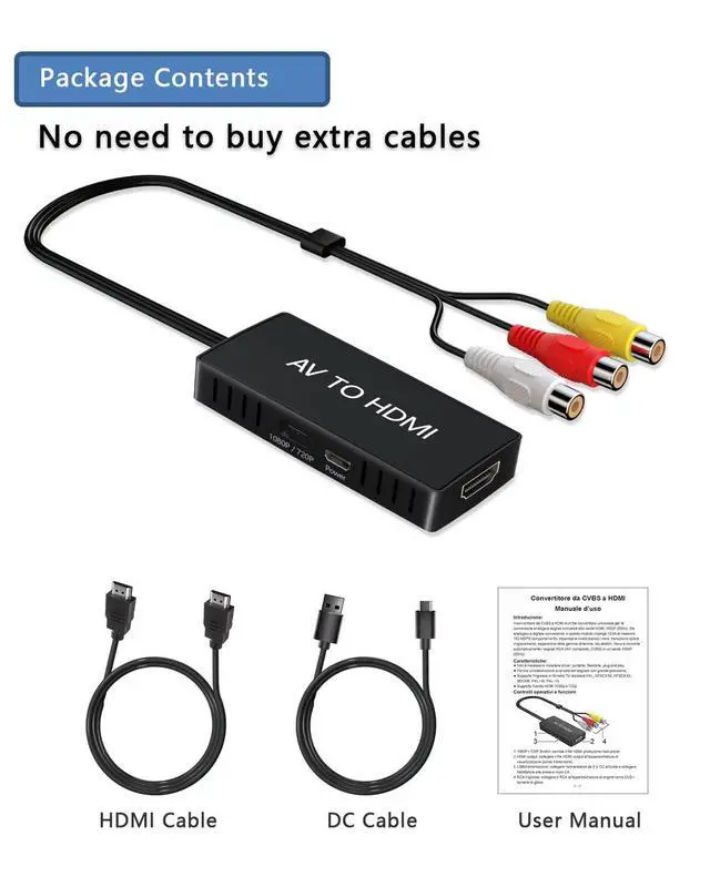 Alt view image 7 of 7 - RCA to HDMI Converter, AV to HDMI Converter, 1080P Mini Composite to HDMI Adapter, Support PAL/NTSC for PC, Laptop, TV, WII, PS1, PS2, PS3, STB, VHS, VCR, Blue-Ray DVD Players