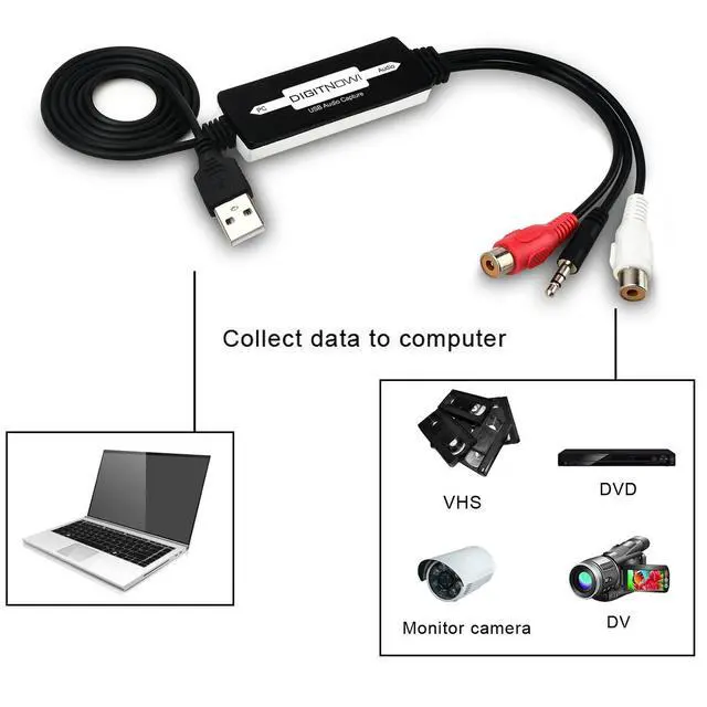 Alt view image 3 of 6 - USB Audio Capture Card Grabber for Vinyl Cassette Tapes to Digital MP3 Converter, Support Mac & Windows 10/8.1/8 / 7 / Vista/XP
