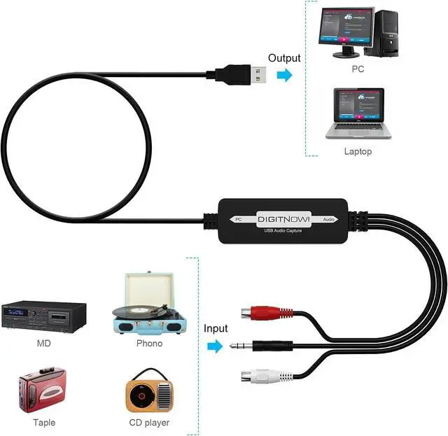 Alt view image 7 of 7 - USB 2.0 Audio Capture Card for Vinyl Records, Audio Grabber for Cassette Tapes to Digital MP3 Converter with Stereo RCA/3.5mm Music Interface, Support Mac & Windows 7/8/10/11/XP/Vista