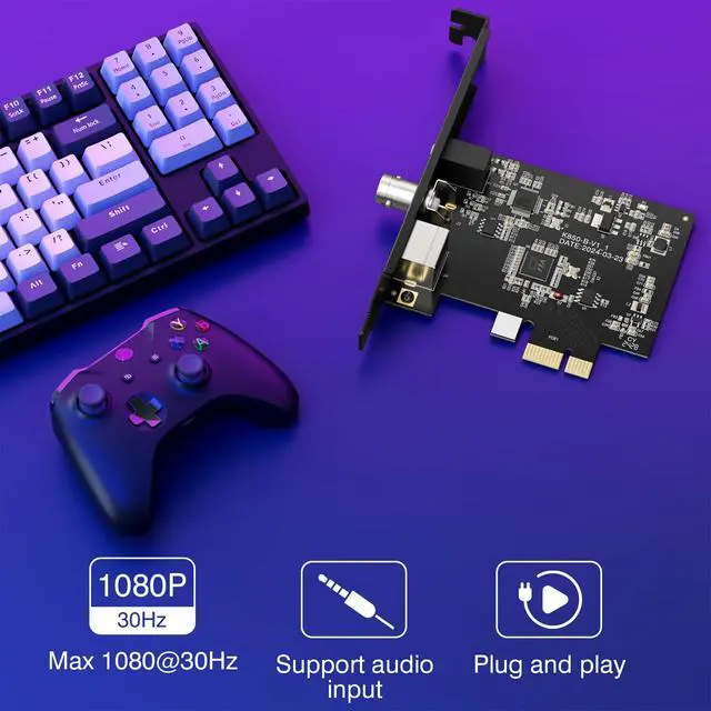 Alt view image 4 of 7 - PCIE Video Capture Card, HDMI Capture Card for Streaming, Gaming & Recording, HDMI Video Capture Board, Pass-Through with Ultra-Low Latency on Windows 8, 10, 11 & Linux