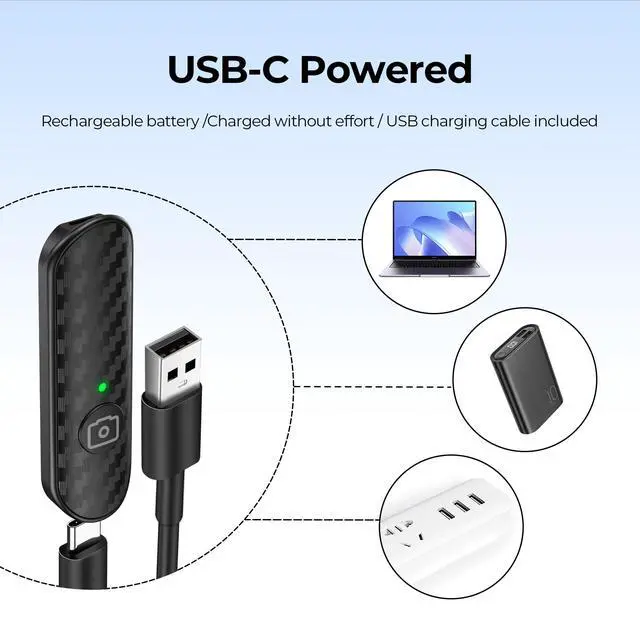 Alt view image 3 of 7 - Bluetooth Remote Shutter, Carbon Fiber Design, Rechargeable Camera Remote Control for iOS & Android Smartphones, Compact and Portable, with Type-C Charging, 10m Remote Range, Bluetooth 5.0