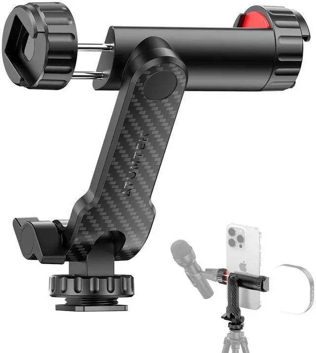 Main image of Phone Tripod Mount, Universal Smartphone Mount Adapter with 2 Cold Shoe and 1/4" Standard Screw, 360° Rotates and 180° Tilts Adjustable Cell Phone Clamp Holder for Perfect Mobile Photography