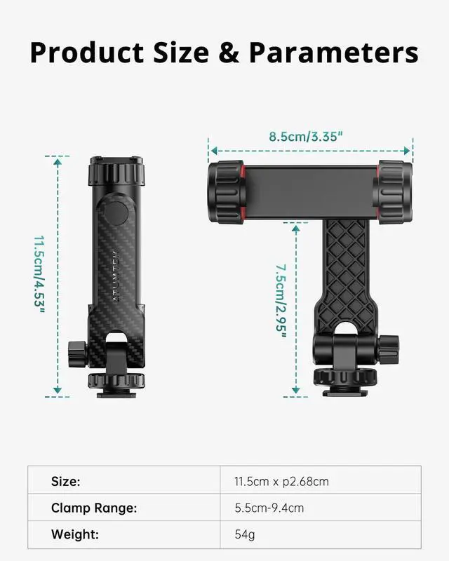 Alt view image 5 of 7 - Phone Tripod Mount, Universal Smartphone Mount Adapter with 2 Cold Shoe and 1/4" Standard Screw, 360° Rotates and 180° Tilts Adjustable Cell Phone Clamp Holder for Perfect Mobile Photography