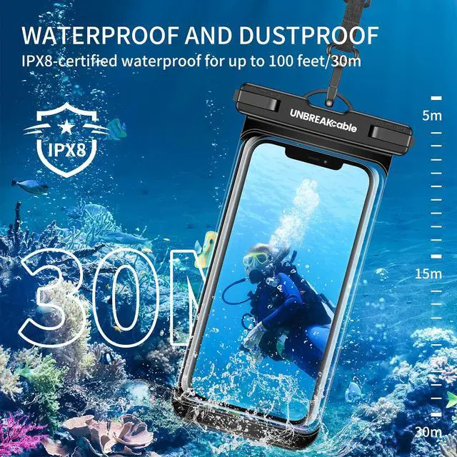 Alt view image 2 of 7 - Waterproof Phone Pouch-2 Pack IPX8 Waterproof Phone Case for iPhone 16 15 14 13 12 11 Pro Max & Samsung S25 S24 S23-Dry Bag & Travel Essentials for Beach, Pool, Kayak & Cruise-7" Black