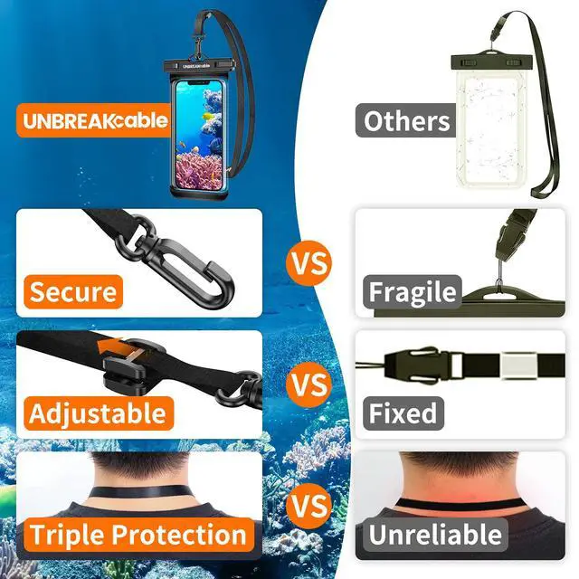 Alt view image 7 of 7 - Waterproof Phone Pouch-2 Pack IPX8 Waterproof Phone Case for iPhone 16 15 14 13 12 11 Pro Max & Samsung S25 S24 S23-Dry Bag & Travel Essentials for Beach, Pool, Kayak & Cruise-7" Black