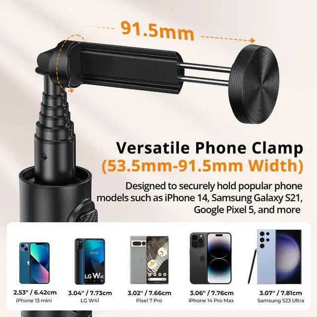 Alt view image 4 of 7 - Selfie Stick Tripod, All-in-one Extendable Aluminum Phone Tripod with Rechargeable Bluetooth Remote, 360 Rotatable for iPhone 17 16 Pro Max/15/14/13 Samsung Smartphones, Black