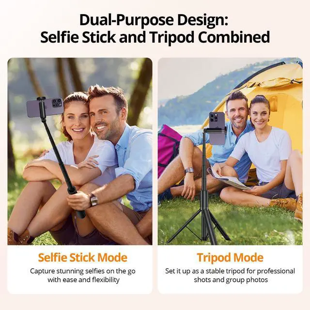 Alt view image 5 of 7 - Selfie Stick Tripod, All-in-one Extendable Aluminum Phone Tripod with Rechargeable Bluetooth Remote, 360 Rotatable for iPhone 17 16 Pro Max/15/14/13 Samsung Smartphones, Black