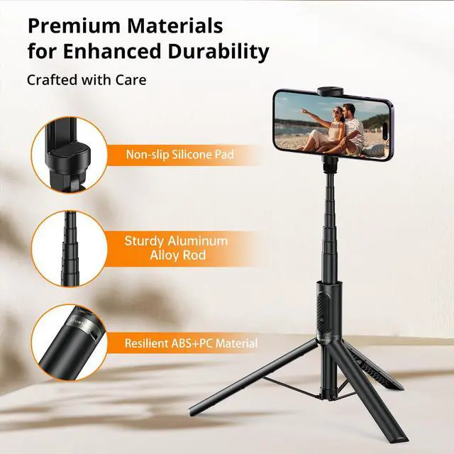 Alt view image 7 of 7 - Selfie Stick Tripod, All-in-one Extendable Aluminum Phone Tripod with Rechargeable Bluetooth Remote, 360 Rotatable for iPhone 17 16 Pro Max/15/14/13 Samsung Smartphones, Black