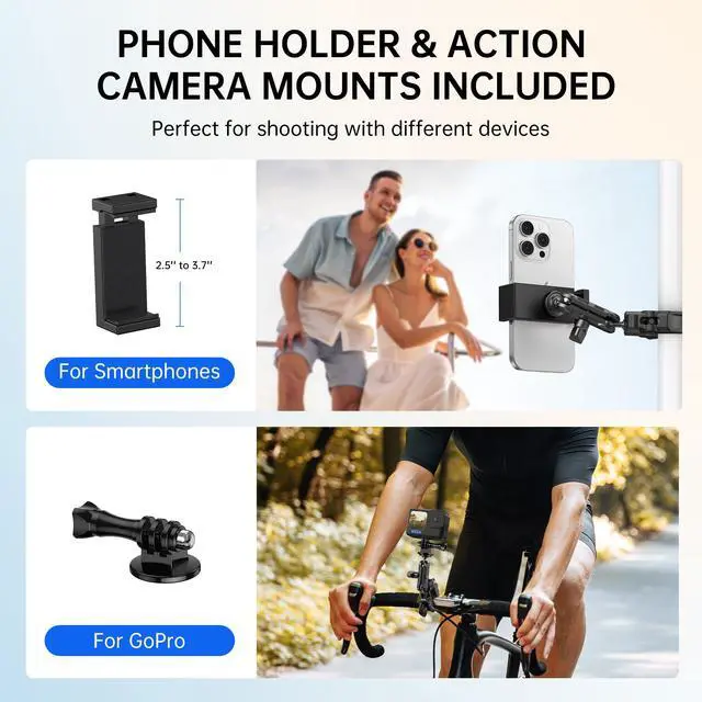 Alt view image 7 of 7 - Super Camera Clamp Mount with 1/4" and 3/8" Threads, Dual Ballhead Magic Arm 360° Ball Head Grip, Phone/Action Camera Mount Adapter for Canon Nikon DSLR Camera, GoPro/Insta360/INSTAX/DJI