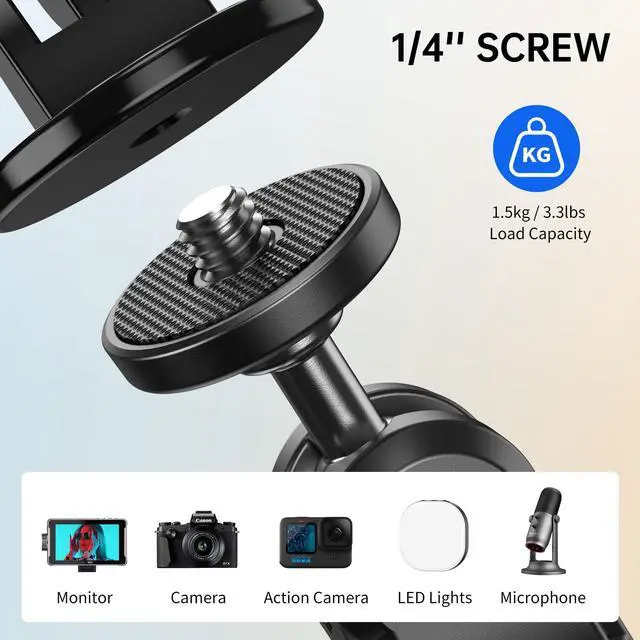 Alt view image 6 of 7 - Super Camera Clamp Mount with 1/4" and 3/8" Threads, Dual Ballhead Magic Arm 360° Ball Head Grip, Phone/Action Camera Mount Adapter for Canon Nikon DSLR Camera, GoPro/Insta360/INSTAX/DJI