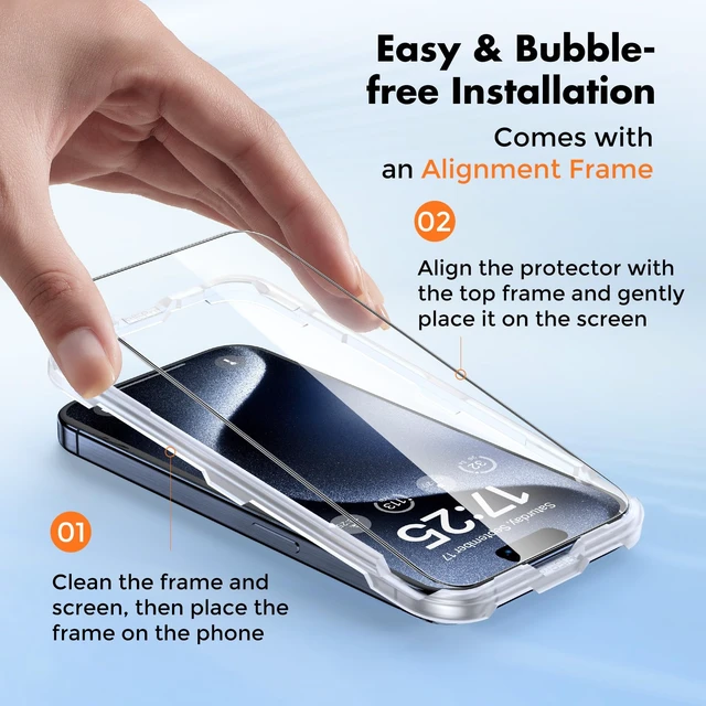 Alt view image 4 of 7 - 3-Pack Screen Protector for iPhone 15 Pro Max Tempered Glass | Shatterproof, Easy Install, 9H Hardness, 99.99% HD Clear, Bubble-Free, Anti-Fingerprint, Scratch Resistant, Case Friendly