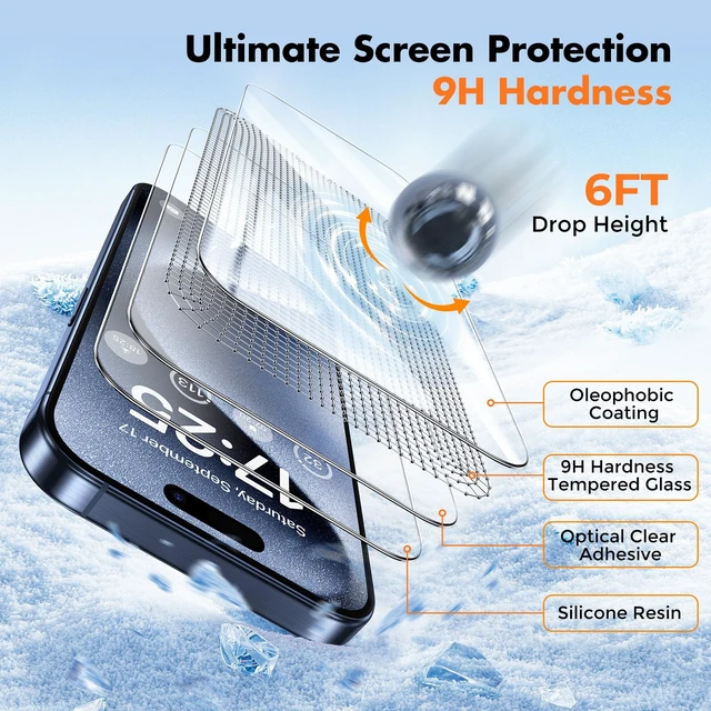 Alt view image 5 of 7 - 3-Pack Screen Protector for iPhone 15 Pro Max Tempered Glass | Shatterproof, Easy Install, 9H Hardness, 99.99% HD Clear, Bubble-Free, Anti-Fingerprint, Scratch Resistant, Case Friendly