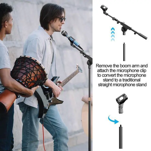 Alt view image 6 of 7 - Mic Stand with Boom Arm, Heavy Duty Tripod Microphone Stand Floor Holder Height Adjustable with Carrying Bag and 2 Mics Clips for Singing Performance, Home Studio Recording, Podcast and Stage
