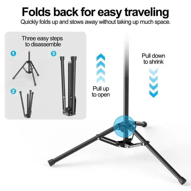 Alt view image 7 of 7 - Mic Stand with Boom Arm, Heavy Duty Tripod Microphone Stand Floor Holder Height Adjustable with Carrying Bag and 2 Mics Clips for Singing Performance, Home Studio Recording, Podcast and Stage