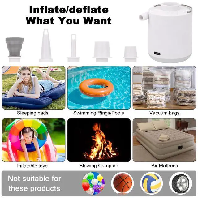 Alt view image 6 of 7 - Mini Air Portable Camping Light Tiny Inflator/Deflator Pump with 1600mAh Battery USB Rechargeable for Pool Floats Air Bed Air Mattress Swimming Ring Vacuum Storage Bags