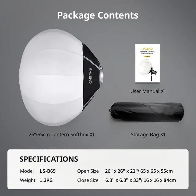 Alt view image 7 of 7 - 26"/65CM Lantern Softbox, Quick Release Soft Light Diffuser with 360° Light Effect, Bowens Mount Softbox for RALENO PLV-C80 Continuous LED Video Lights for Aputure for Neewer for SMALLRIG