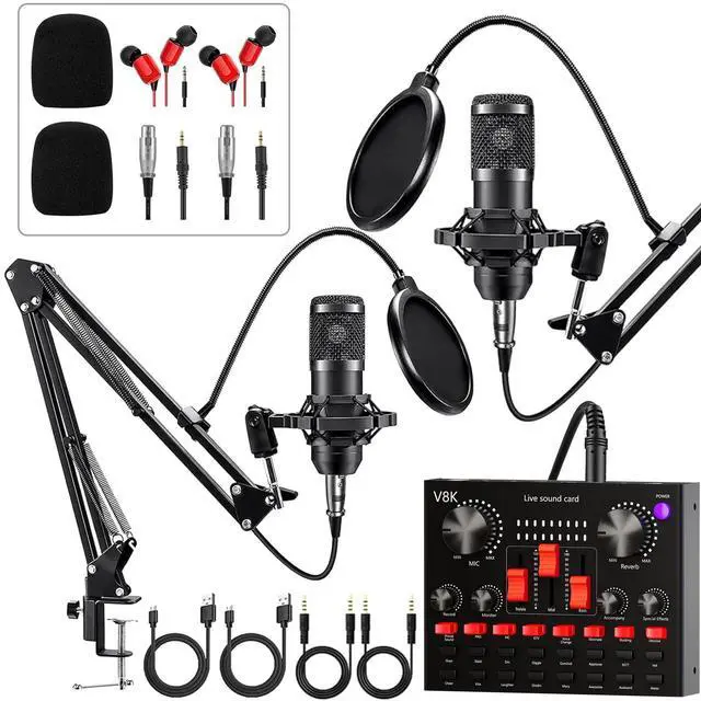 Main image of Podcast Equipment Bundle for 2, Audio Interface with Voice Changer Condenser Microphone for Gamer, All-in-One Audio Mixer Perfect for Live Streaming, Singing, YouTube, Gaming