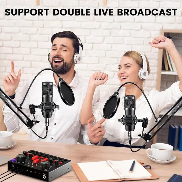 Alt view image 2 of 7 - Podcast Equipment Bundle for 2, Audio Interface with Voice Changer Condenser Microphone for Gamer, All-in-One Audio Mixer Perfect for Live Streaming, Singing, YouTube, Gaming