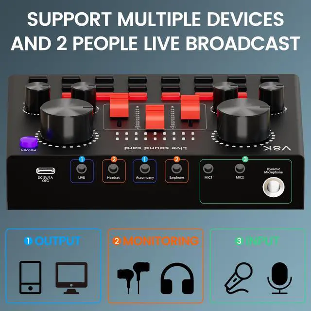 Alt view image 6 of 7 - Podcast Equipment Bundle for 2, Audio Interface with Voice Changer Condenser Microphone for Gamer, All-in-One Audio Mixer Perfect for Live Streaming, Singing, YouTube, Gaming
