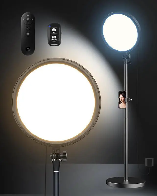 Main image of 12 Ring Light with Stand and Phone Holder, 79 Tall LED Circle Light with Weighted Base & Remote, Dimmable Floor Lamp for Video Recording, Barber, Live Stream, Makeup, Photography