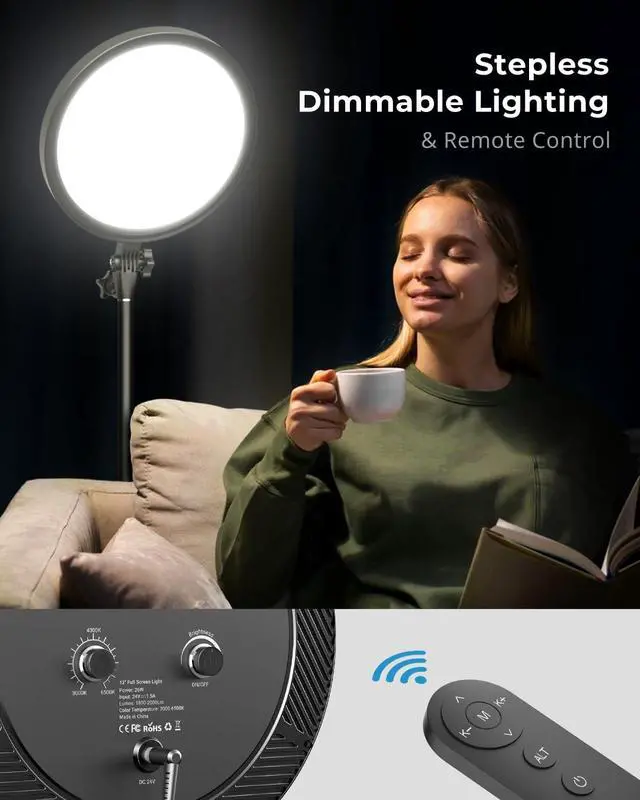 Alt view image 6 of 7 - 12 Ring Light with Stand and Phone Holder, 79 Tall LED Circle Light with Weighted Base & Remote, Dimmable Floor Lamp for Video Recording, Barber, Live Stream, Makeup, Photography