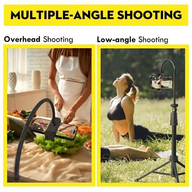 Alt view image 3 of 6 - 88 Flexible Phone Tripod with 14.95 Gooseneck, Remote and Phone Holder, Overhead Cell Phone StandSelfie Stick for Video Recording, Compatible with iPhone Android Phone, Camera