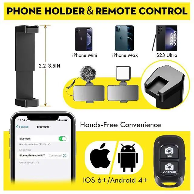 Alt view image 5 of 6 - 88 Flexible Phone Tripod with 14.95 Gooseneck, Remote and Phone Holder, Overhead Cell Phone StandSelfie Stick for Video Recording, Compatible with iPhone Android Phone, Camera