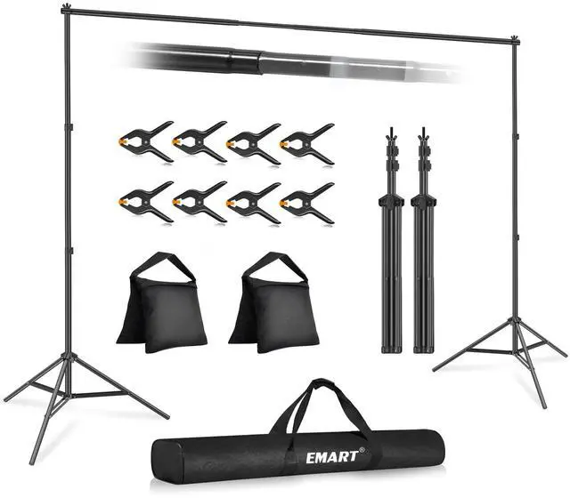Main image of Backdrop Stand 10x7ft(WxH) Photo Studio Adjustable Background Stand Support kit with 2 Crossbars, 8 Clamps, 2 Sandbags and Carry Bag for Parties, Events Decoration, Wedding, Photography
