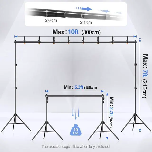 Alt view image 2 of 6 - Backdrop Stand 10x7ft(WxH) Photo Studio Adjustable Background Stand Support kit with 2 Crossbars, 8 Clamps, 2 Sandbags and Carry Bag for Parties, Events Decoration, Wedding, Photography