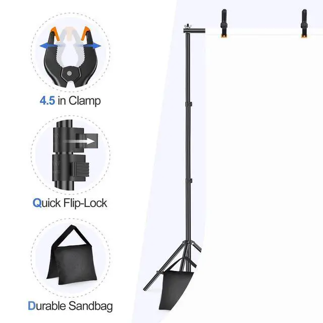 Alt view image 5 of 6 - Backdrop Stand 10x7ft(WxH) Photo Studio Adjustable Background Stand Support kit with 2 Crossbars, 8 Clamps, 2 Sandbags and Carry Bag for Parties, Events Decoration, Wedding, Photography