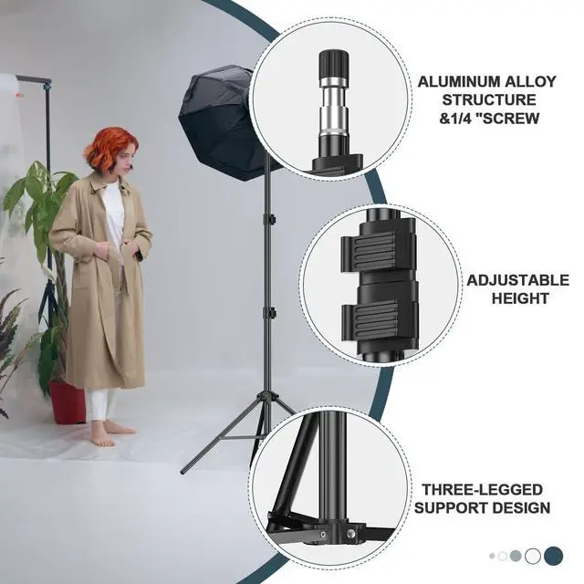 Alt view image 4 of 7 - 7 Ft Light Stand for Photography, Portable Photo Video Tripod Stand, 2 Pack Lighting Stand with Carry Case for Speedlight, Flash, Softbox,Strobe Light, Camera, Photographic Portrait