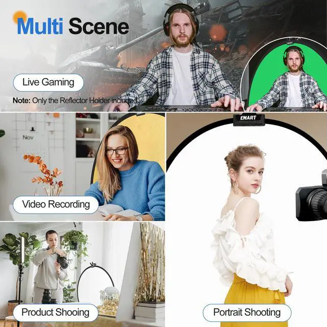 Alt view image 2 of 7 - Photography Reflector Holder, Photo Video Studio 5/8" Heavy Duty Metal Clamp Attachment, Light Stand Clip Mount with Umbrella Hole for Backdrop, Diffuser, Lighting