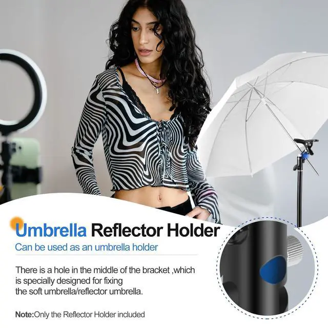 Alt view image 6 of 7 - Photography Reflector Holder, Photo Video Studio 5/8" Heavy Duty Metal Clamp Attachment, Light Stand Clip Mount with Umbrella Hole for Backdrop, Diffuser, Lighting
