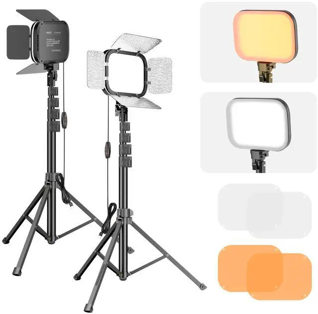 Main image of 2-Pack LED Video Light, Portable 3000-5500K CRI97+ Studio Lights with 62" Tripod Stand, Magnetic Light Barndoor & Filters, Bi-Color Dimmable Lighting for Video Recording, Game Streaming, Podcast