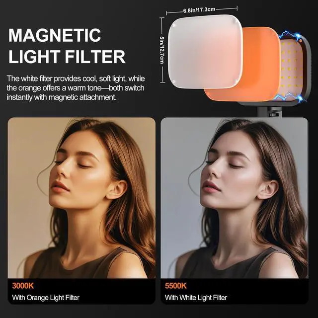 Alt view image 3 of 7 - 2-Pack LED Video Light, Portable 3000-5500K CRI97+ Studio Lights with 62" Tripod Stand, Magnetic Light Barndoor & Filters, Bi-Color Dimmable Lighting for Video Recording, Game Streaming, Podcast