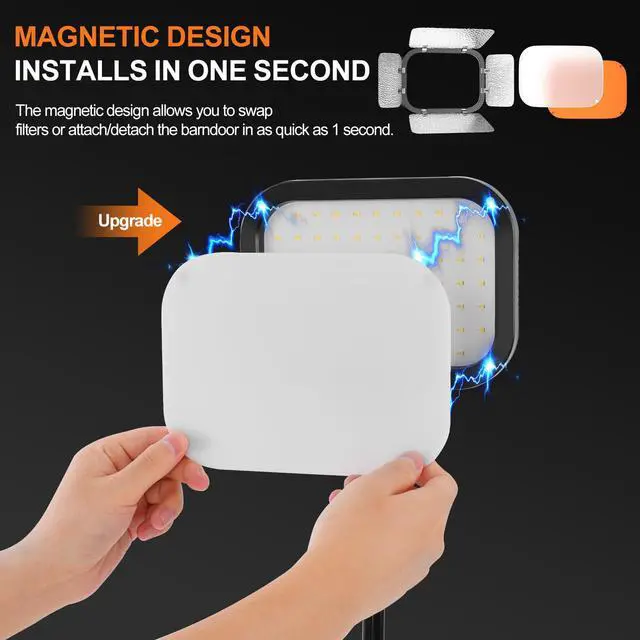 Alt view image 5 of 7 - 2-Pack LED Video Light, Portable 3000-5500K CRI97+ Studio Lights with 62" Tripod Stand, Magnetic Light Barndoor & Filters, Bi-Color Dimmable Lighting for Video Recording, Game Streaming, Podcast