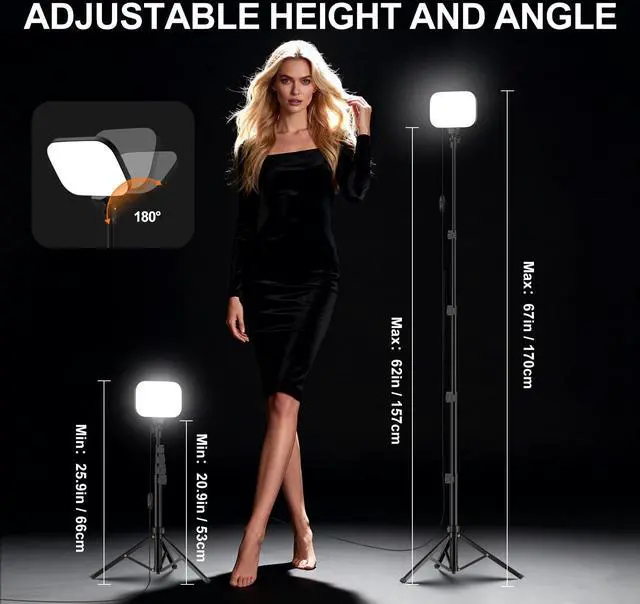 Alt view image 2 of 7 - 2-Pack LED Video Light, Portable 3000-5500K CRI97+ Studio Lights with 62" Tripod Stand, Magnetic Light Barndoor & Filters, Bi-Color Dimmable Lighting for Video Recording, Game Streaming, Podcast