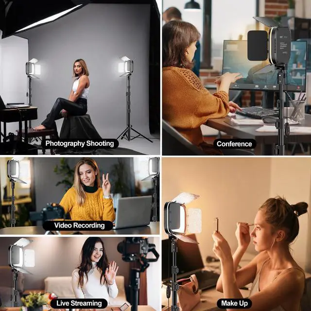 Alt view image 6 of 7 - 2-Pack LED Video Light, Portable 3000-5500K CRI97+ Studio Lights with 62" Tripod Stand, Magnetic Light Barndoor & Filters, Bi-Color Dimmable Lighting for Video Recording, Game Streaming, Podcast