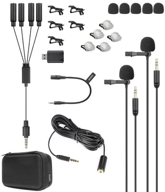 Main image of VersaLav-V2 Lavalier Microphone Set for Smartphones, Computer, DSLR or Mirrorless Camera with Two Lapel Microphones, Splitter, Extension Cord, Clip-on Lav Mics for Video, Podcast, Vlog, Interview