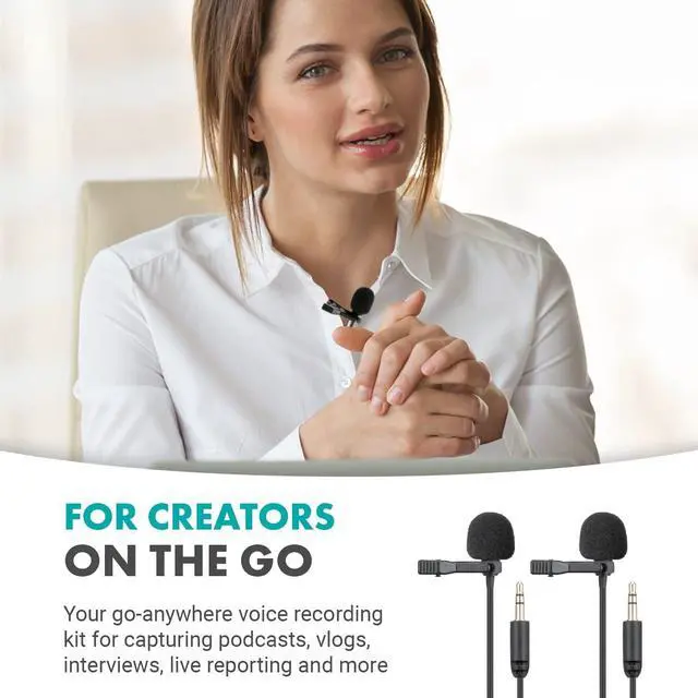 Alt view image 4 of 7 - VersaLav-V2 Lavalier Microphone Set for Smartphones, Computer, DSLR or Mirrorless Camera with Two Lapel Microphones, Splitter, Extension Cord, Clip-on Lav Mics for Video, Podcast, Vlog, Interview