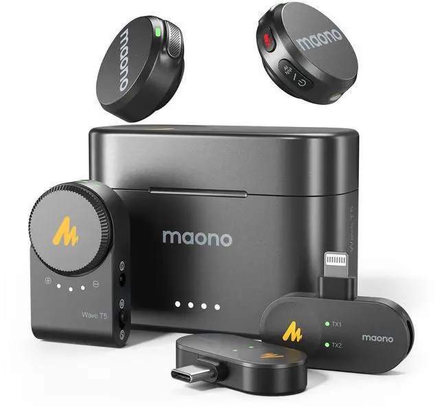 Main image of Wave T5 Wireless Lavalier Mini Microphone for iPhone Content Creators | Magnetic Lapel Mic with AI Noise Cancellation,4 Voice Filters,1000ft, 40H for Podcast Stream Vlog Youtube Tiktok Video Record