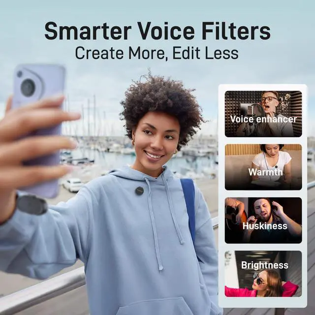 Alt view image 4 of 7 - Wave T5 Wireless Lavalier Mini Microphone for iPhone Content Creators | Magnetic Lapel Mic with AI Noise Cancellation,4 Voice Filters,1000ft, 40H for Podcast Stream Vlog Youtube Tiktok Video Record