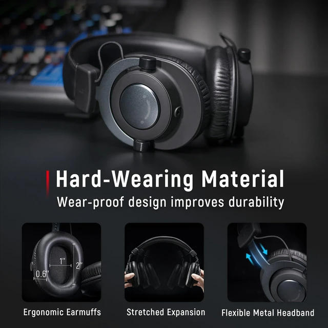 Alt view image 6 of 7 - HD8 Wired Studio Monitor Headphone, Detachable 3.5mm/6.35mm Cables | Podcast Headphones with 50mm Drivers, Closed-back Design, Passive Noise Canceling, Lightweight, for PC/Mixer/Instrument/Mic