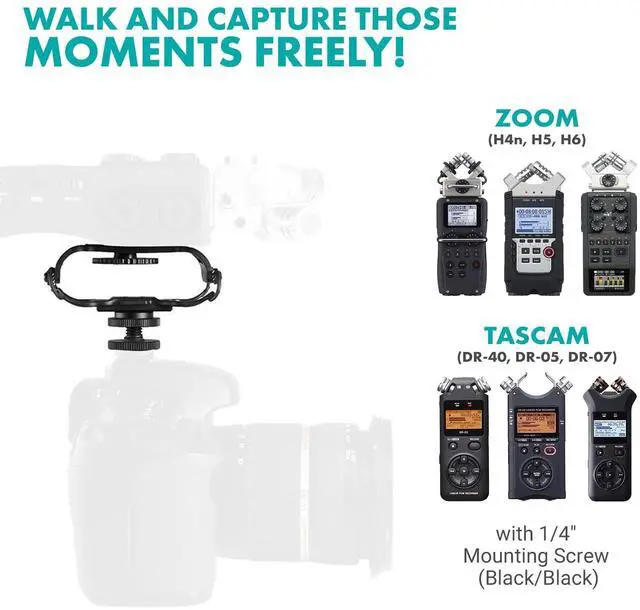 Alt view image 5 of 6 - SMM5-B Universal Microphone and Portable Recorder Shock Mount - Fits the Zoom H1n, H2n, H4n, H5, H6, Tascam DR-40x, DR-05x, DR-07x and others with a 1/4" Mounting Screw (Black)