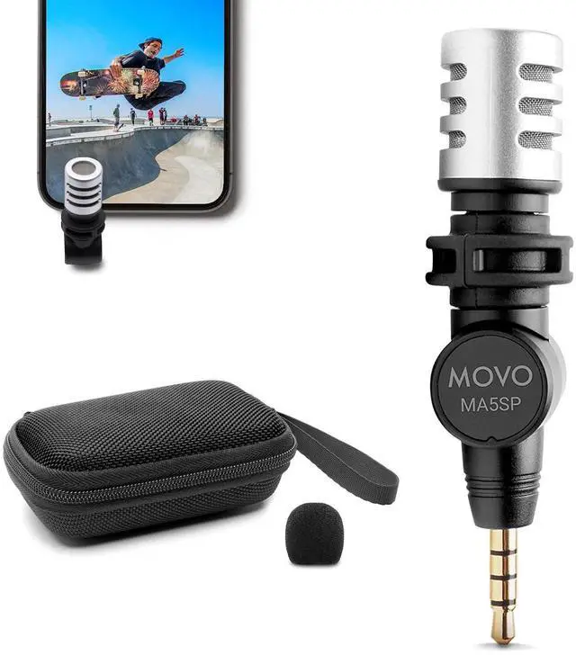 Main image of MA5SP 3.5mm TRRS Shotgun Microphone for iPhone or Android Devices - Omnidirectional Phone Microphone with 180° Rotation - Mini Travel Smartphone Microphone for Video, Vlogging, Interview, Travel