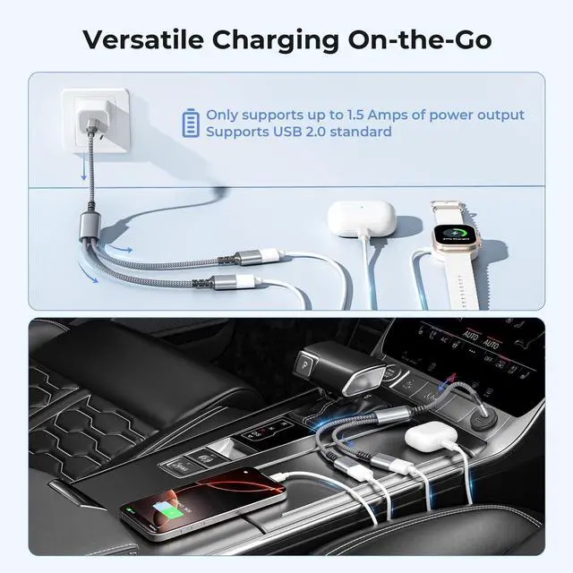 Alt view image 6 of 7 - USB C Male to Dual USB Female Cable Splitter 1FT,Thunderbolt 5 4 3 to Double Type A 2.0 OTG Adapter Cord Converter Multiple Hub for iPhone 17 Air 16 16e 15,MacBook Pro,iPad Mini,Samsung S25