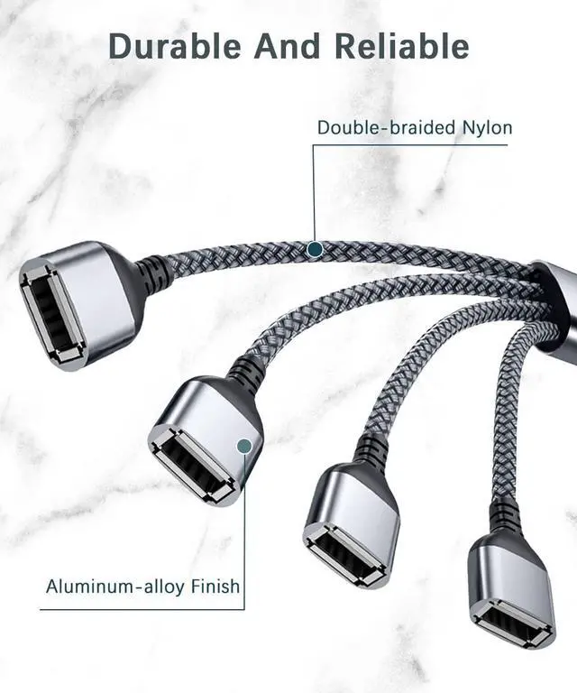 Alt view image 2 of 7 - USB Splitter 1 In 4 Out 1FT,USB Y Cable,USB A Male to Four Female Extension Cord Adapter,4 Port Multi Multiport Extender Hub,Double Dual Data Power Charger Split For Car,Xbox,PS4,PS5,Laptop