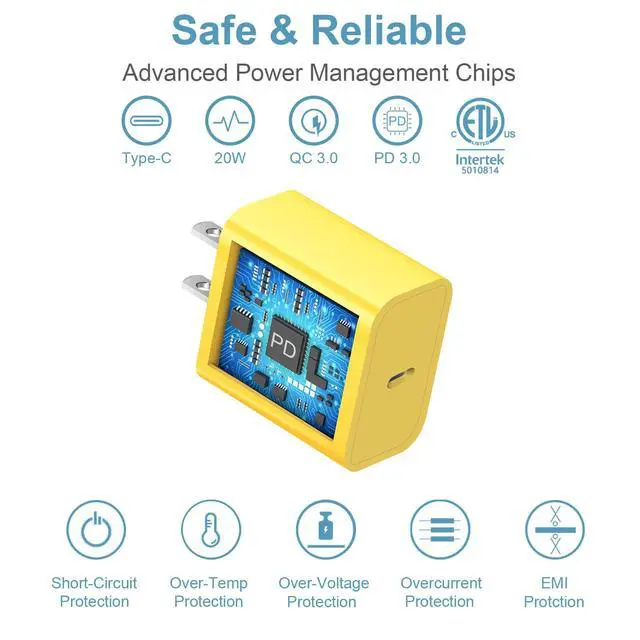 Alt view image 5 of 7 - iPhone 17 16 15 Charger Fast Charging Type C Chargers USB C Charger Block iPhone Air Chargers with 2 Pack 6FT Cable for iPhone 17/17 Plus/17 Pro Max/16/16 Plus/16 Pro Max/15 Pro Max/iPad Pro(Yellow)
